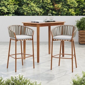 Christopher Knight Home Thyra Patio Rope and Iron Bar Stools with Heat Transfer Wood Finish (Set of 2) - 1 of 4