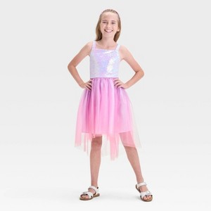 Girls' Sleeveless Ombre Sequin High Low Skirt - Cat & Jack™ Coral Pink - 1 of 3