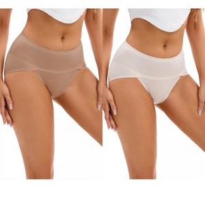 INSPIRE CHIC 2 Pcs Women's High Cut Ladies Panties Full-Coverage Cotton Briefs Available in Plus Size - 1 of 4