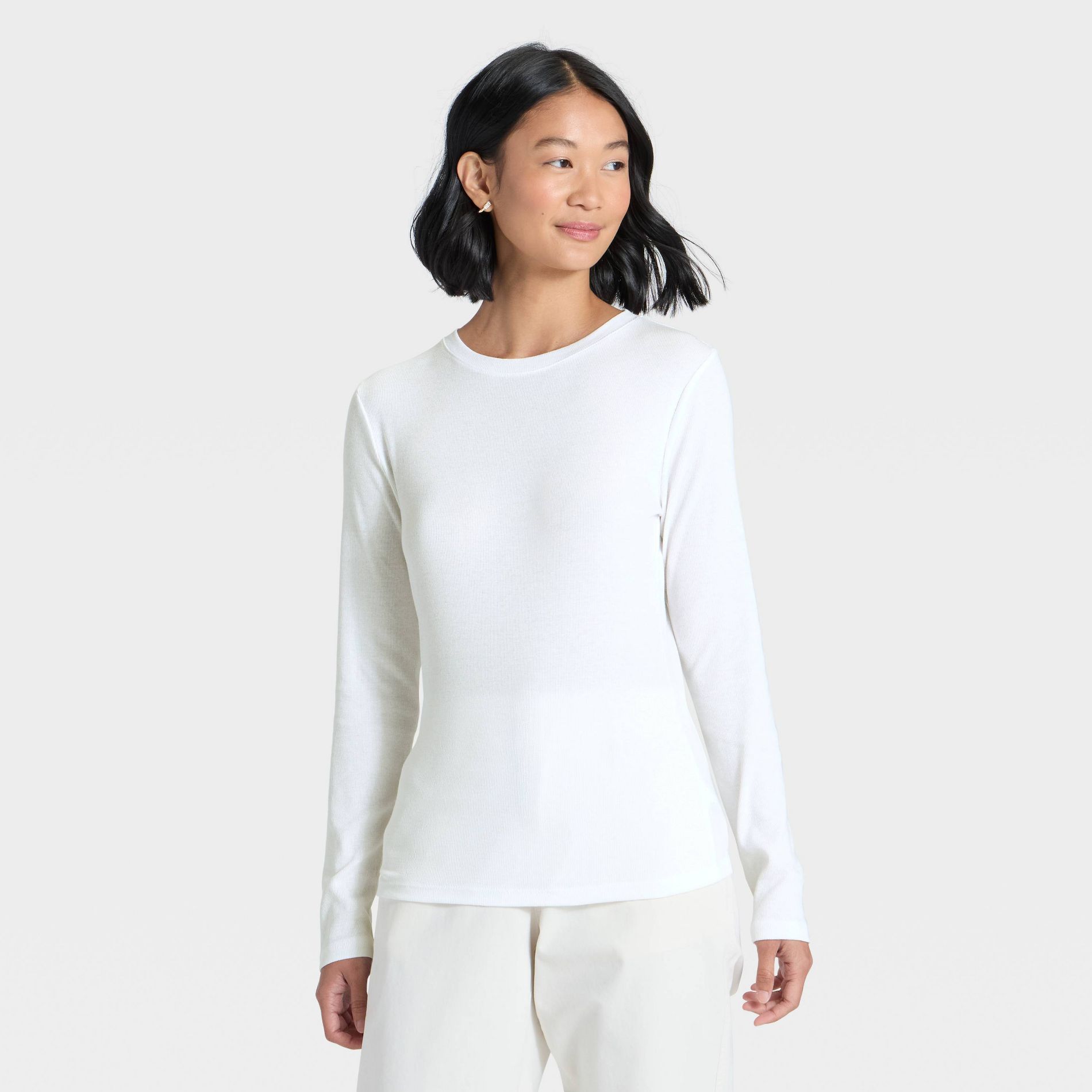 Women's Slim Fit Long Sleeve Top - A New Day™ White M