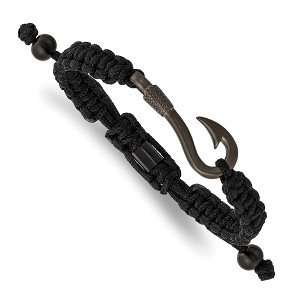 Chisel Stainless Steel Brushed Gun Metal IP-plated Fishing Hook Black Nylon Adjustable Bracelet - 1 of 4