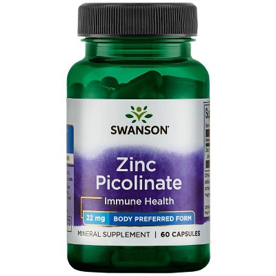 Swanson Zinc Picolinate Mineral Supplement, Helps Support Immune, Prostate & Vision Health, 22 mg (60 Capsules).