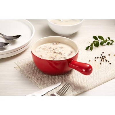 Crimson Ombre Ceramic Soup and Cereal Bowls with Handles, Set of 4