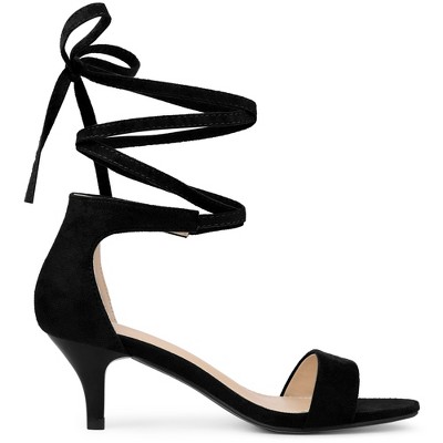 Perphy Women's Open Toe Kitten Heels Lace Up Dress Sandals