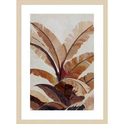 Umber Banana Leaf Abstract Graphic Art in Natural Wood Frame