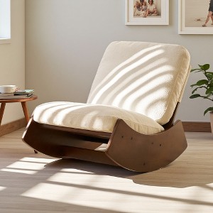 Corduroy Glider Rocking Chair with Solid Wood Frame and Ergonomic Design - 1 of 4