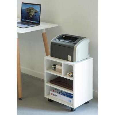 White Wooden Office Storage Printer Stand with Wheels
