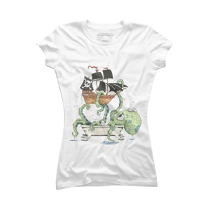 Junior's Design By Humans Kraken in the Tub By Handclones T-Shirt - 1 of 3