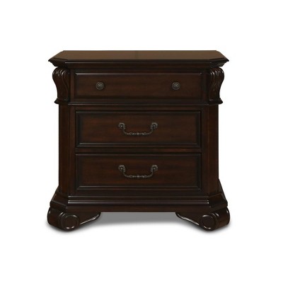Emilie Tudor Brown Solid Wood Traditional 3-Drawer Nightstand
