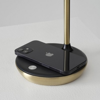 Ezra Antique Brass Adjustable LED Desk Lamp with Wireless Charging Pad
