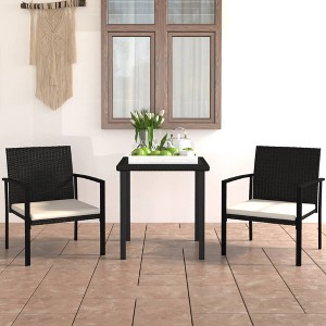vidaXL 3 Piece Patio Dining Set Poly Rattan Black - 1 of 4