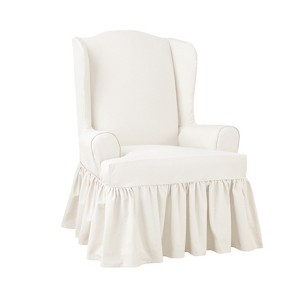 Essential Twill Ruffle Wing Chair Slipcover White - Sure Fit