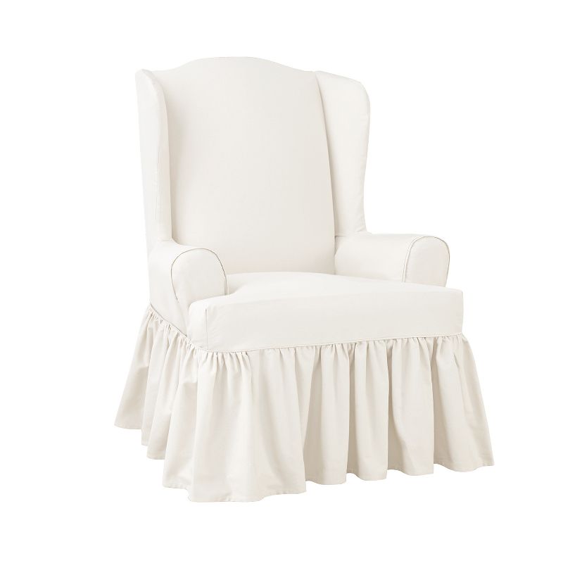 Essential Twill Ruffle Wing Chair Slipcover White - Sure Fit, 1 of 5