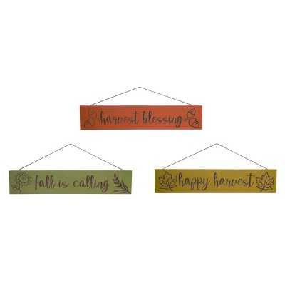 Transpac Wood 20 in. Multicolor Harvest Block Wall Hanging Set of 3