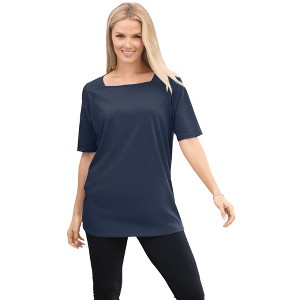 Woman Within Plus Size Perfect Elbow-Sleeve Square-Neck Tee - 1 of 4