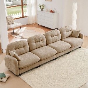 Beige Four-Seater Modular Sectional Couch Premium Chenille Fabric with 2 Throw Pillows Tufted Cushion Backrest Design for Living Rooms - 1 of 4