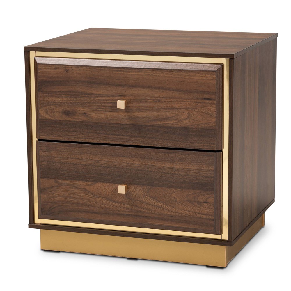 Photos - Storage Сabinet Cormac Wood and Metal 2 Drawer Nightstand Walnut Brown - Baxton Studio