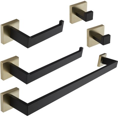 BWE 5-Piece Bath Hardware Set with Towel Bar/Rack, Towel/Robe Hook, Toilet Paper Holder