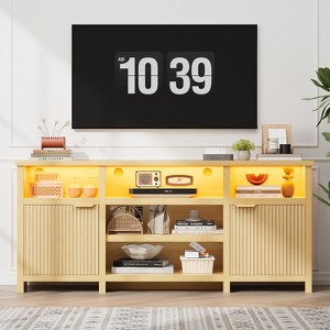 LED Farmhouse TV Stand for 75 Inch, Mid Century Modern Media TV Console - 1 of 4