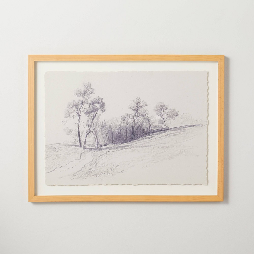 Photos - Wallpaper 18"x24" Hillside Sketch Framed Wall Art Black/White - Hearth & Hand™ with