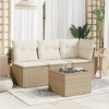 Garden Table Beige PE Rattan, Powder-Coated Steel, Tempered Glass - 3 of 4