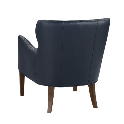 Midnight Blue Faux Leather Accent Chair with Wood Legs