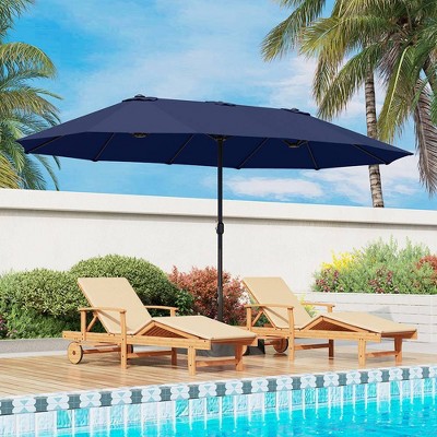 15' X 9' Outdoor Patio Market Umbrella With Extra Large Base And Sand Bags  Navy - Captiva Designs : Target