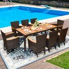 Tangkula 9PCS Rattan Patio Dining Set w/ 8 Stackable Cushioned Chairs Wooden Tabletop - 2 of 4