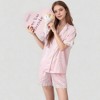 Anna-Kaci Lounge Women's Short Sleeve Satin Pajama Set with Button Down Top Elastic Waist Shorts and Lace Trim Detail - 3 of 4