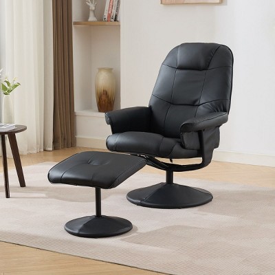 PU Leather Massage Recliner Chair with Ottoman and Heated Seat,360° Swivel and 140° Adjustable Backrest Recliner-The Pop Home