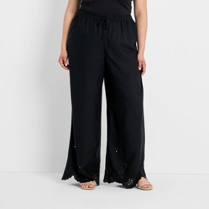 Women's High-Rise Wide Leg Embellished Eyelet Pull-On Pants - Future Collective - 1 of 3