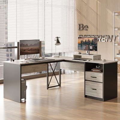 Bestier Lift Top L-Shaped Desk with Monitor Stand