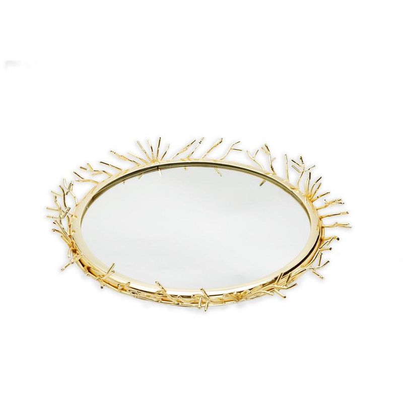 Classic Touch Decorative Round Mirror Tray with Gold Design Border, 2 of 3