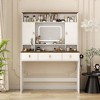 KTMBDW Farmhouse Dressing Table Makeup Table with Lighted Mirror and Makeup Drawer, Large Dressing Table Set with Hair Dryer Holder for Bedroom,White - 2 of 4