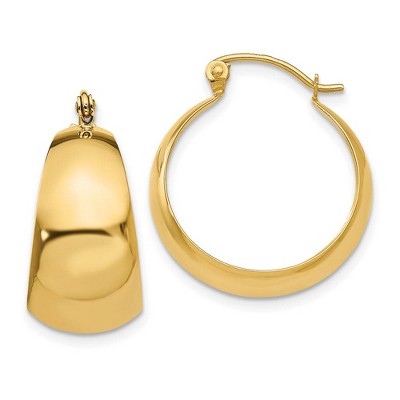 Black Bow Jewelry 14k Yellow Gold Wide Tapered Round Hoop Earrings, 21mm (13/16 Inch)
