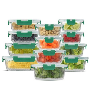 JoyJolt 24-Piece Green Fluted Glass Food Storage Container Set