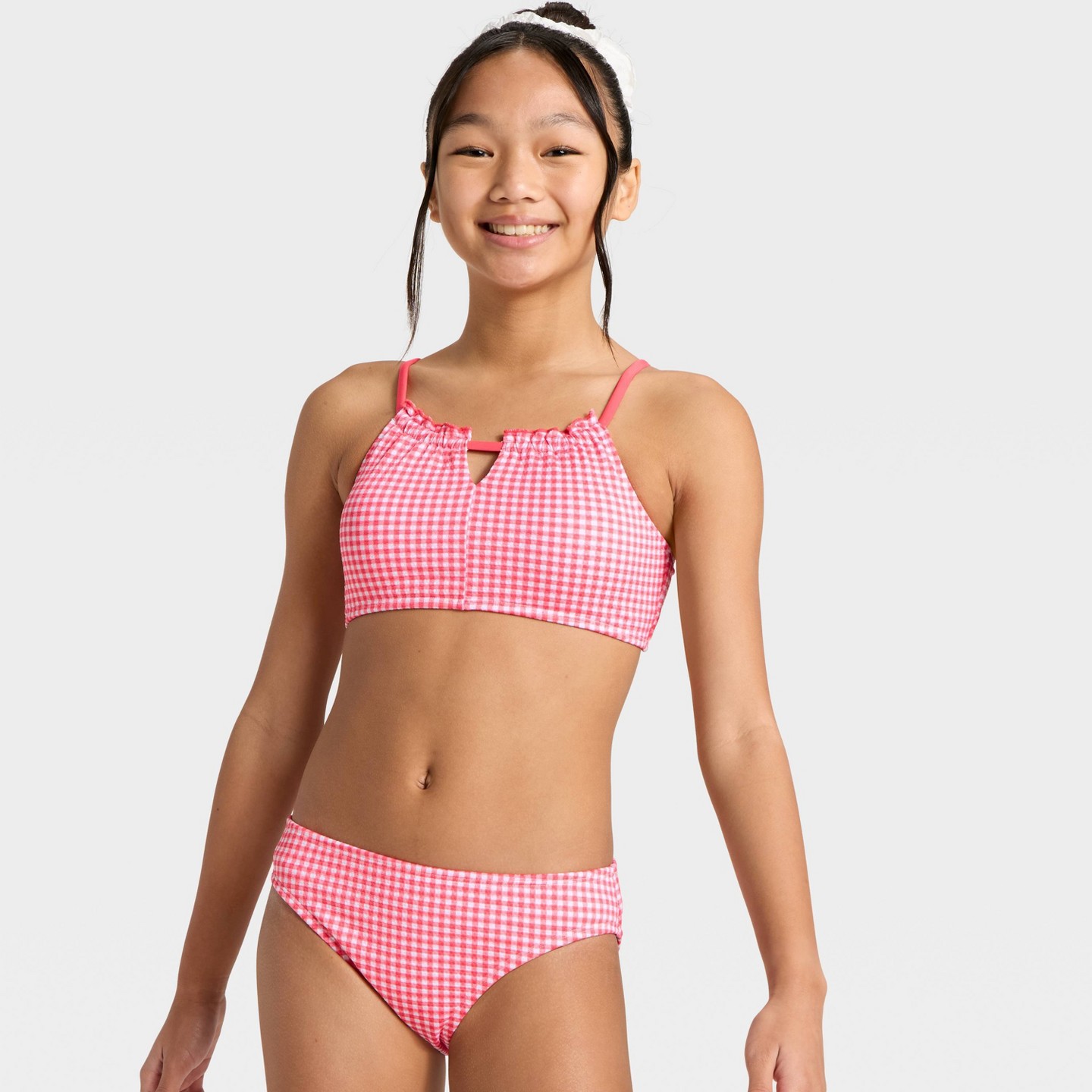 Art Class Girls' Popcorn Gingham Bikini Set, цвет: Розовый — фото 3