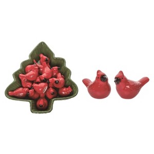 Transpac Dolomite 13 in. Multicolor Christmas Cardinal Salt and Pepper Shaker in Tree Bowl Set of 17 - 1 of 2