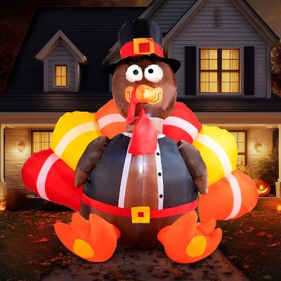 Paaaawaters 6 FT Thanksgiving Inflatable Turkey Decorations, LED Light Up Turkey with Pilgrim Hat