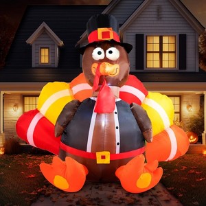 Paaaawaters 6 FT Thanksgiving Inflatable Turkey Decorations, LED Light Up Turkey with Pilgrim Hat - 1 of 4