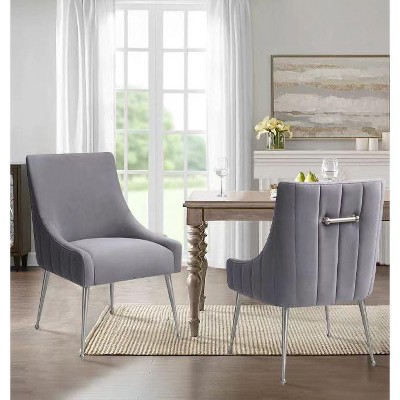 UNISOAR  Accent Chair Beige Velvet Upholstered Side Dining Chairs with Brushed Legs