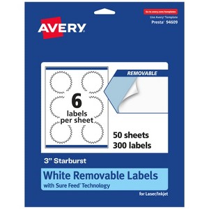 Avery Matte White Removable Starburst Labels with Sure Feed Technology, Print-to-the-Edge, 3" - 1 of 4