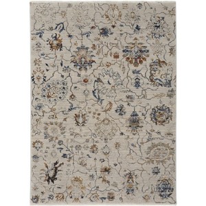 HomeRoots 3' X 5' Ivory Blue And Burnt Orange Floral Distressed Area Rug With Fringe - 1 of 4