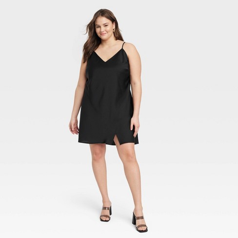 Women's V-Neck Mini Slip Dress - A New Day™ Black XXL