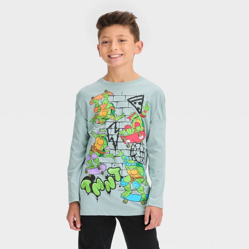 Boys&#39; Teenage Mutant Ninja Turtles Long Sleeve Graphic T-Shirt - Mint Green, 1 of 4