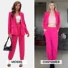 EXLURA Women's Business One Button Blazer Jacket High Elastic Waist Pant Suit Set Casual Loose 2 Piece Suits Office Work - 4 of 4