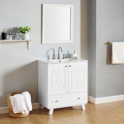 Classic Bathroom Vanity with Ceramic Basin and Solid Wood Legs