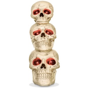 BOO BOX Stacked Skulls with LED Eyes and Sound, 27.5" Scary Skeleton Halloween Decoration for Home, Porch, or Yard Indoor Outdoor - 1 of 4