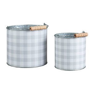 The Lakeside Collection Metal Checkered Planter Buckets with Carrying Handles - Set of 2 - 1 of 3