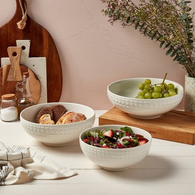 Ivory Embossed Ceramic 3-Piece Serving Bowl Set